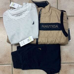 Nautica Tan Vest with Striped Tee and Navy Pants